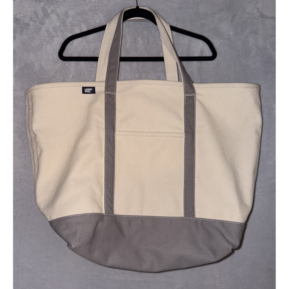 Lands' End Boat and Tote Extra Large Canvas Bag Cream & Gray Heavy Duty Classic